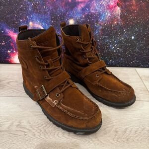 POLO Ralph Lauren Boots RANGER HI Combat Youth Sz 7 Brown Leather Moc Toe /40 EU